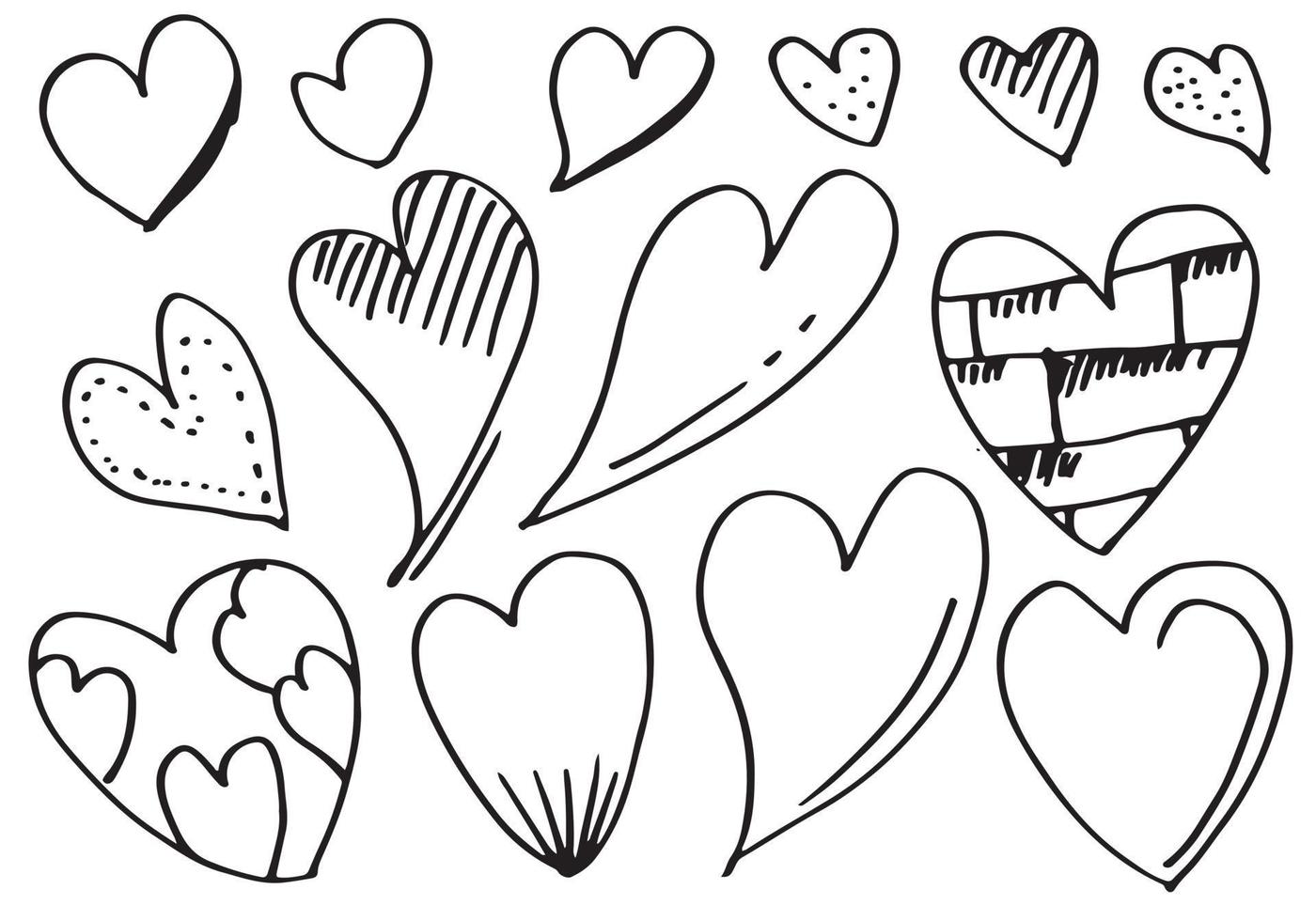 doodle corações, mão desenhada amor coração collection.vector ilustração. vetor