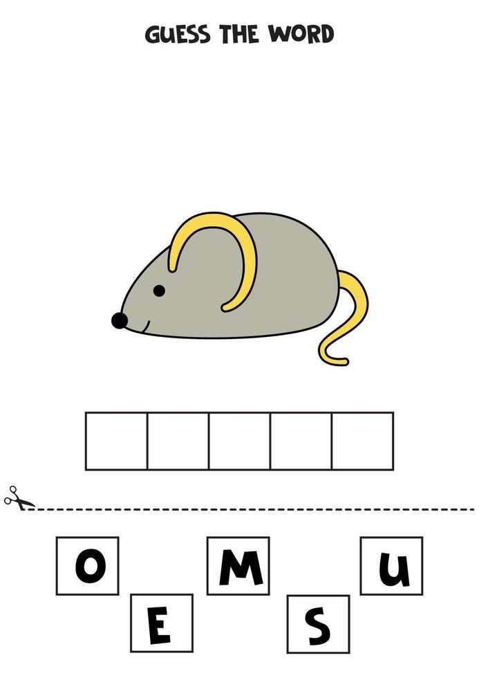 jogo de ortografia para crianças. rato bonito dos desenhos animados. vetor