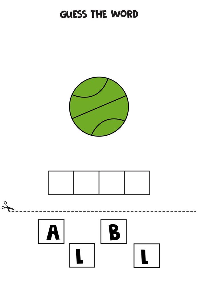 jogo de ortografia para crianças. bola de tênis dos desenhos animados. vetor