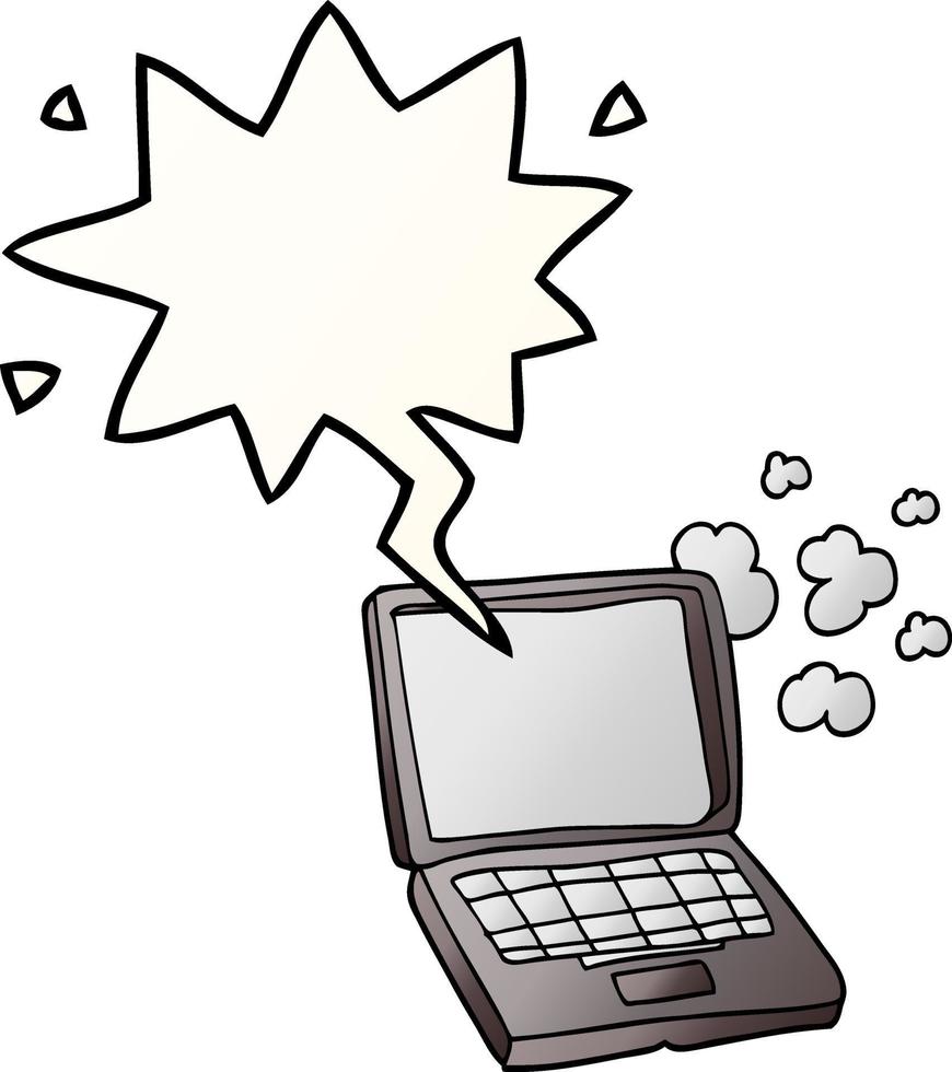 computador portátil de desenho animado e bolha de fala em estilo gradiente suave vetor