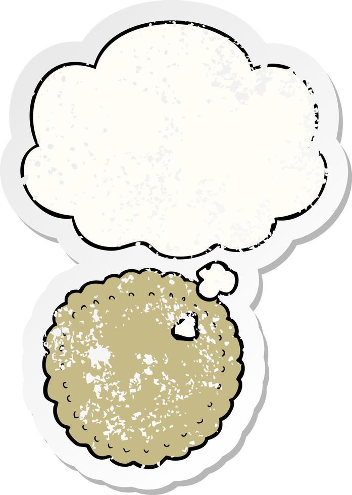 biscoito de desenho animado e balão de pensamento como um adesivo desgastado vetor