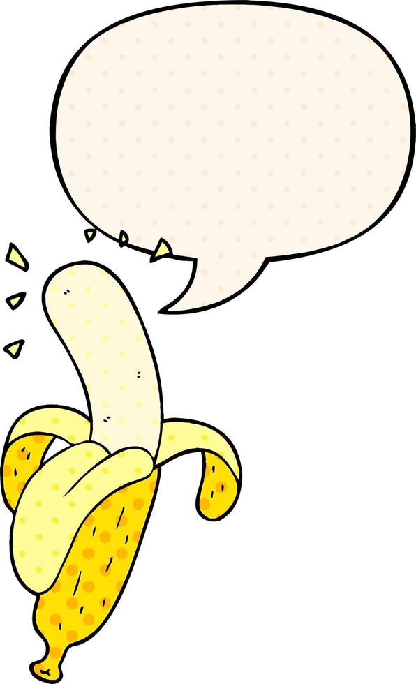 banana de desenho animado e bolha de fala no estilo de quadrinhos vetor