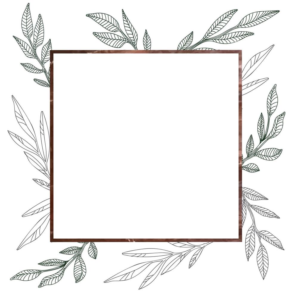 moldura quadrada em estilo boho. uma moldura decorada com folhas pintadas para um convite para um casamento, uma despedida de solteira, uma festa. vetor