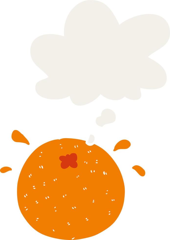 laranja de desenho animado e balão de pensamento em estilo retrô vetor