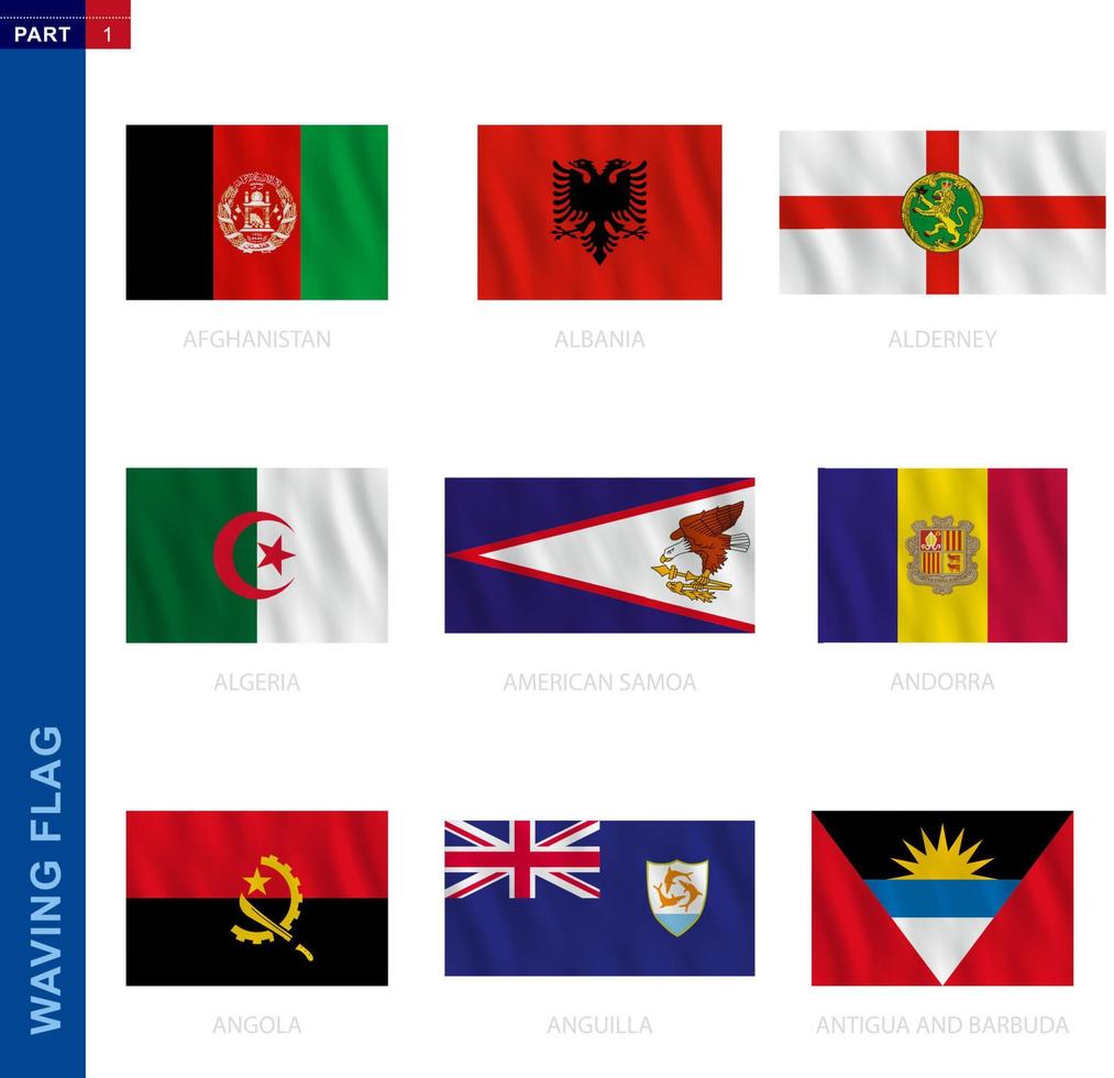 acenando a coleção de bandeiras em proporção oficial, bandeira de nove vetores. vetor