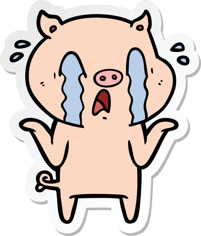 adesivo de um desenho animado de porco chorando vetor