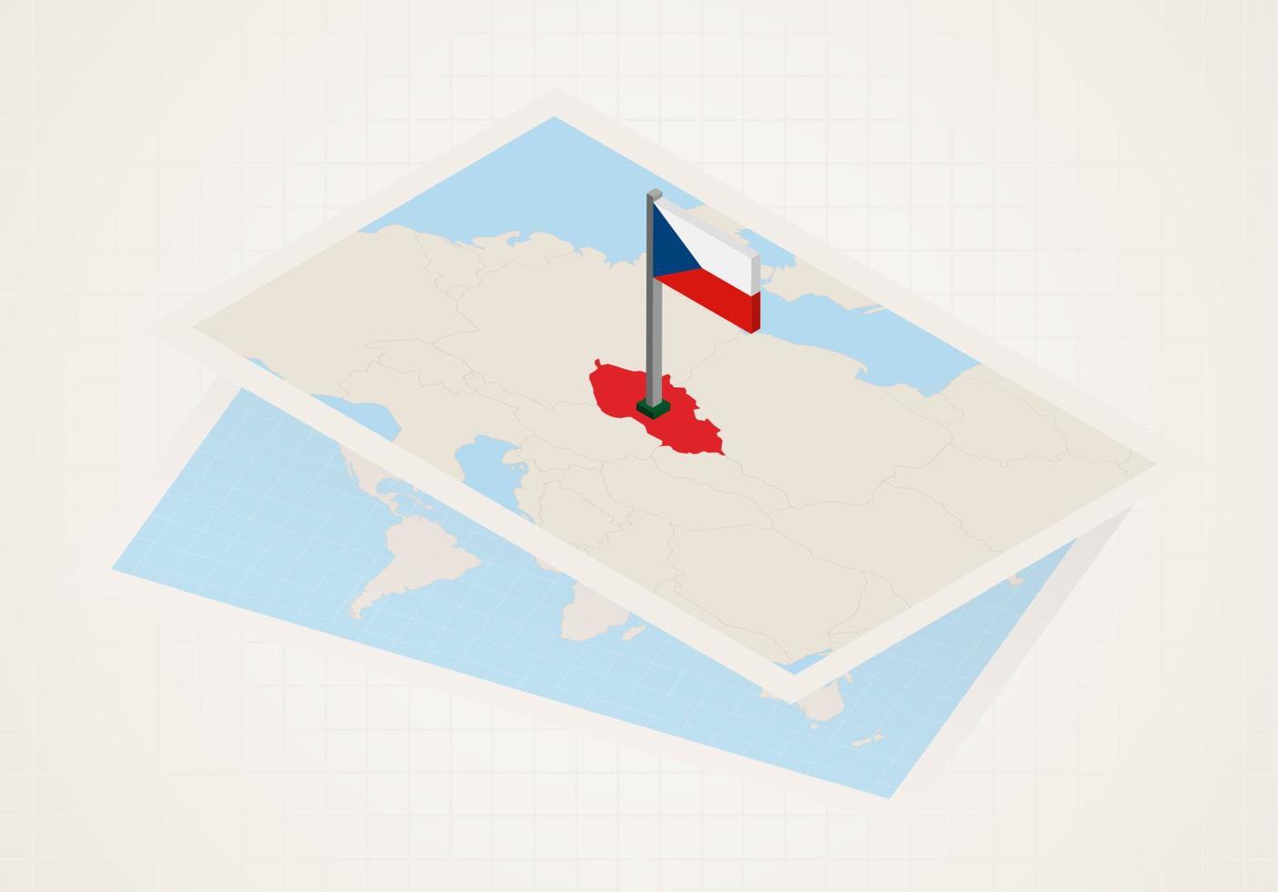 República Tcheca selecionada no mapa com bandeira isométrica da República Tcheca. vetor
