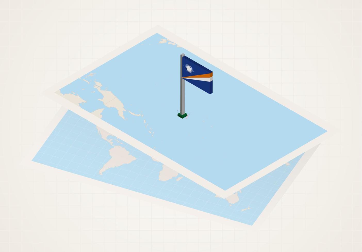 ilhas marshall selecionadas no mapa com bandeira isométrica das ilhas marshall. vetor