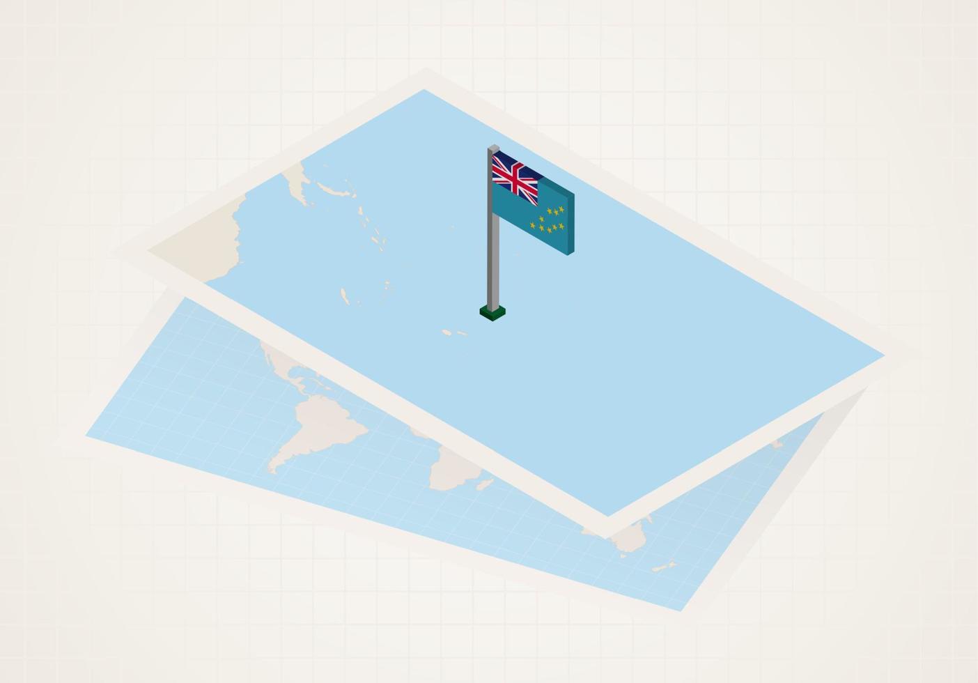 tuvalu selecionado no mapa com bandeira isométrica de tuvalu. vetor