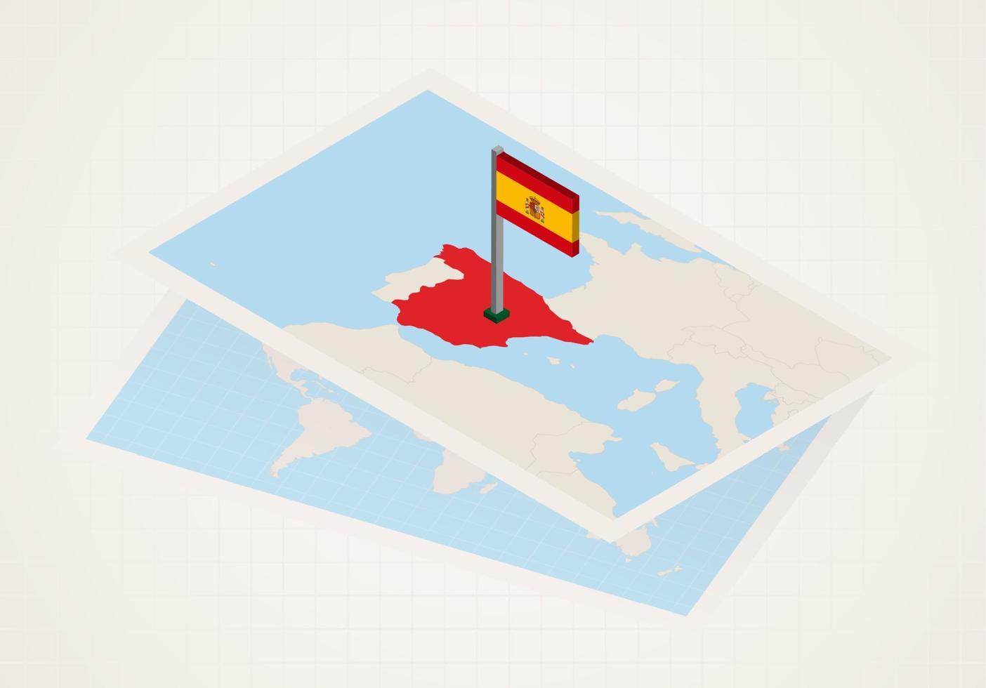 espanha selecionada no mapa com bandeira isométrica da espanha. vetor