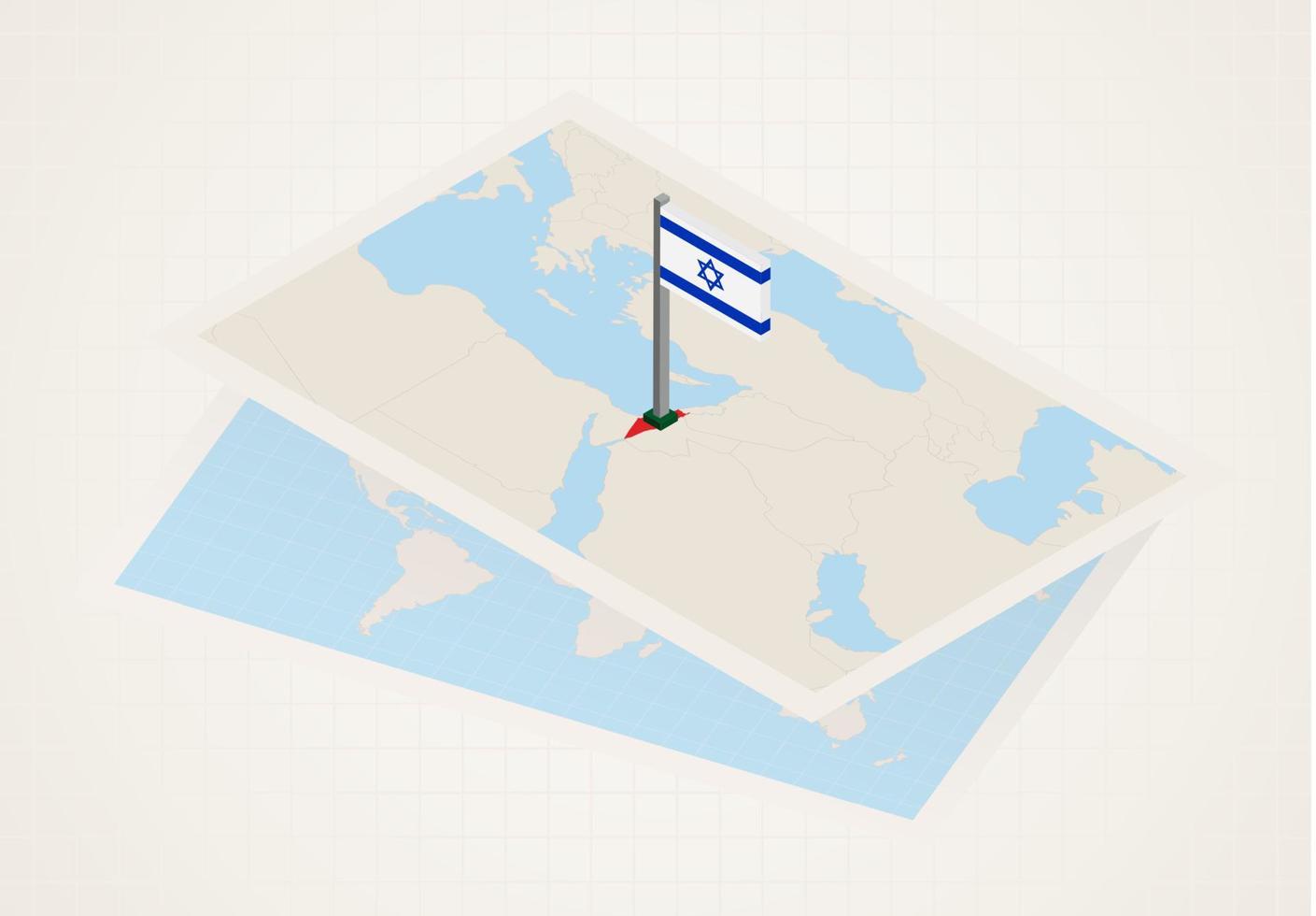 israel selecionado no mapa com bandeira isométrica de israel. vetor