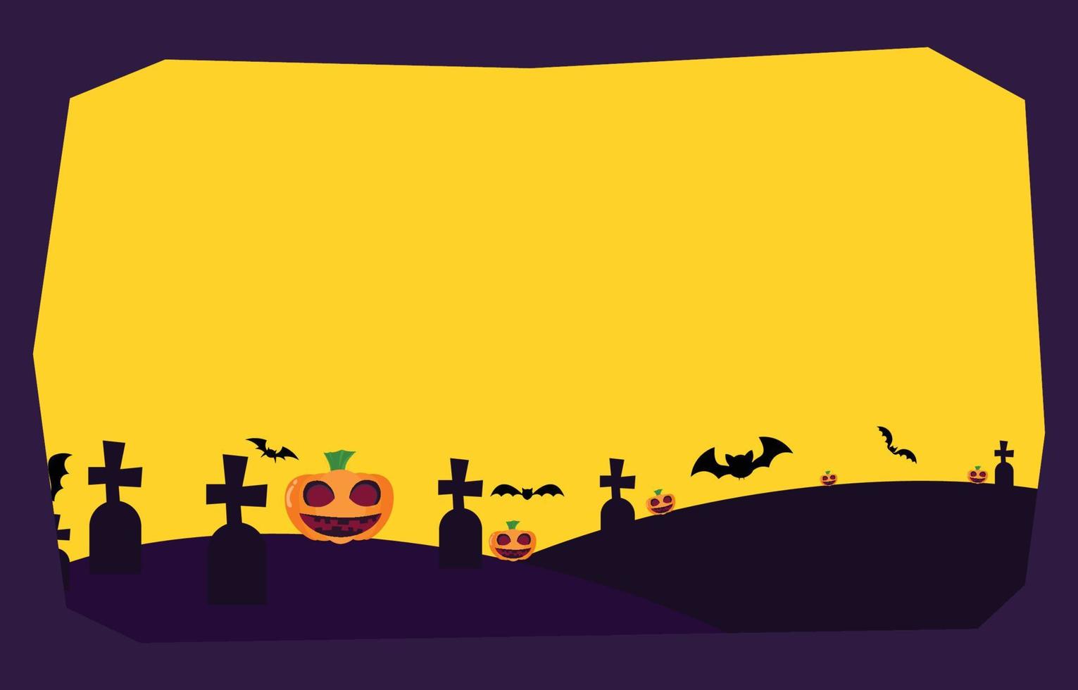 cemitério e abóbora fantasma no fundo da noite da lua de halloween e morcegos diabo assustador no festival em ideias de outono, ilustração vetorial, para papel de parede vetor
