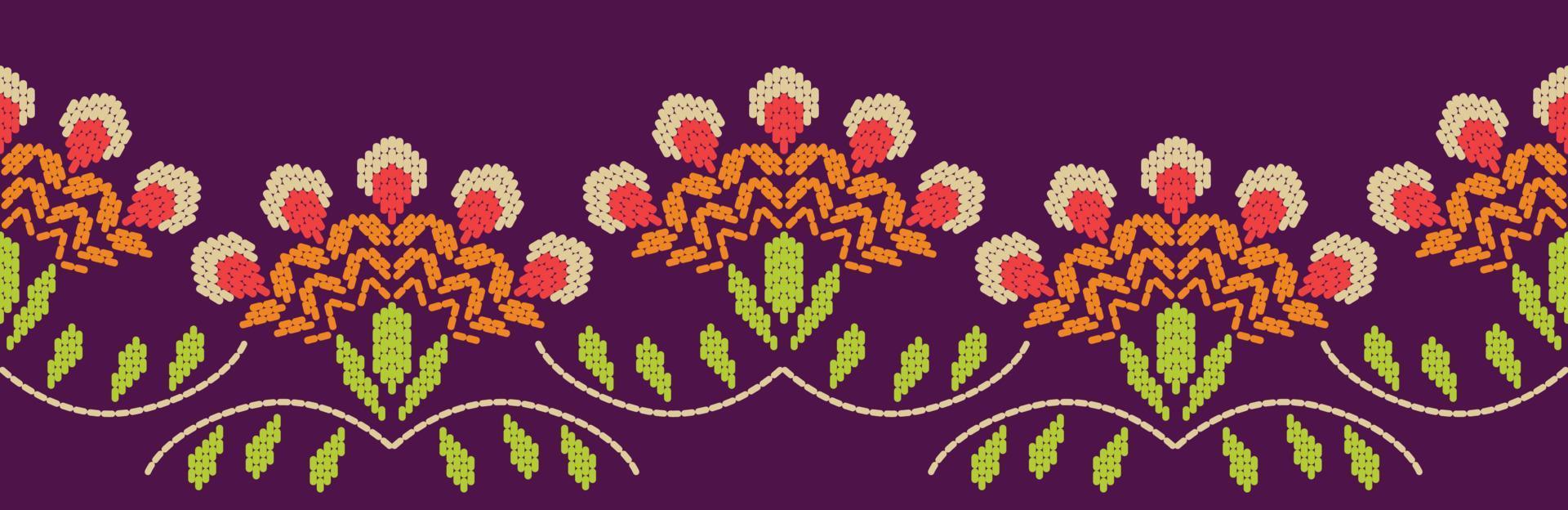 motivo fronteira artesanal étnica bela arte do bordado. padrão floral de folha étnica. bordados folclóricos, estilo mexicano, peruano, indiano, asiático, marroquino, peru e uzbeque. linda decoração de flores. vetor