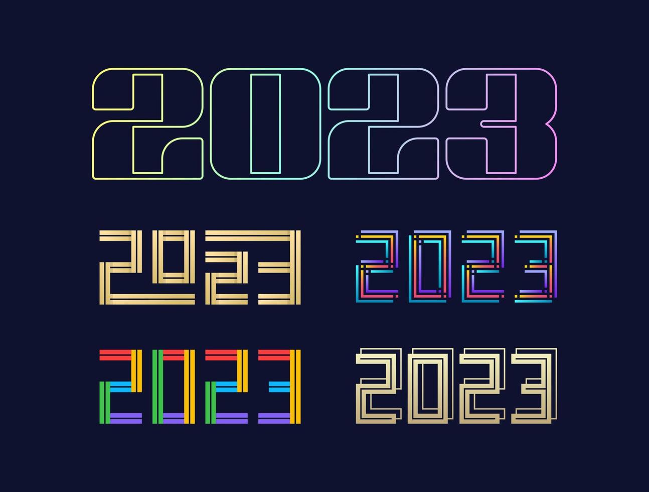 conjunto de design de texto de logotipo de feliz ano novo de 2023. modelo de design de número de 2023. coleção de símbolos de feliz ano novo. ilustração vetorial vetor