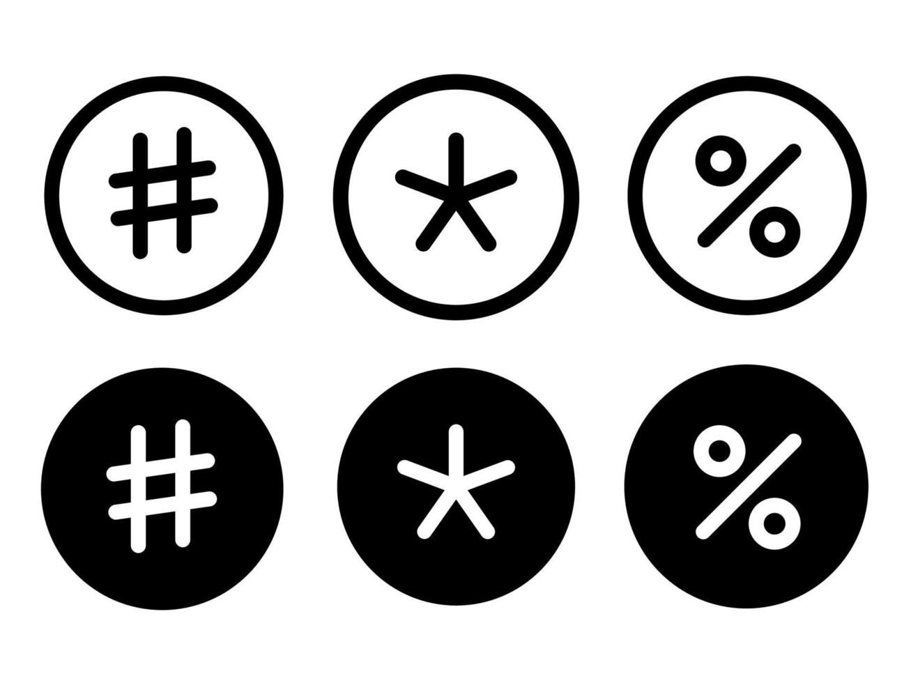 ícone de conjunto de devide de grelha asterisco em ícones de estilo moderno estão localizados em fundos brancos e pretos. o pacote tem seis ícones. vetor