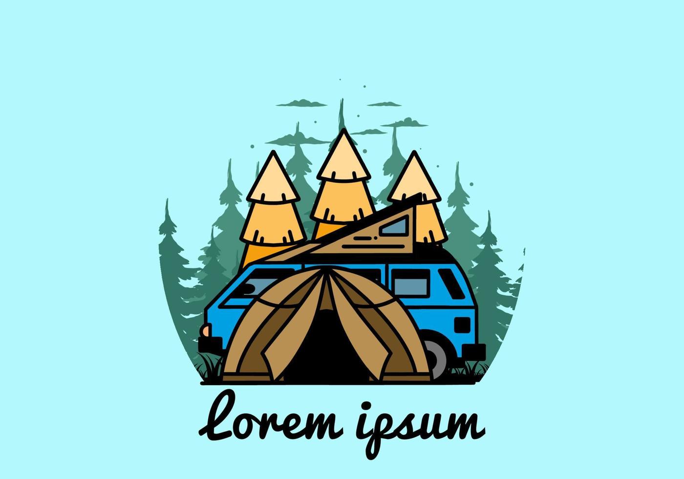 acampar com design de ilustração de tenda e carro vetor