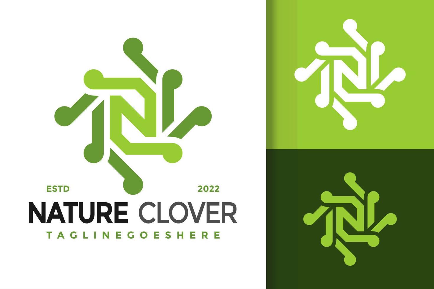 design de logotipo de trevo de natureza letra n, vetor de logotipos de identidade de marca, logotipo moderno, modelo de ilustração vetorial de designs de logotipo