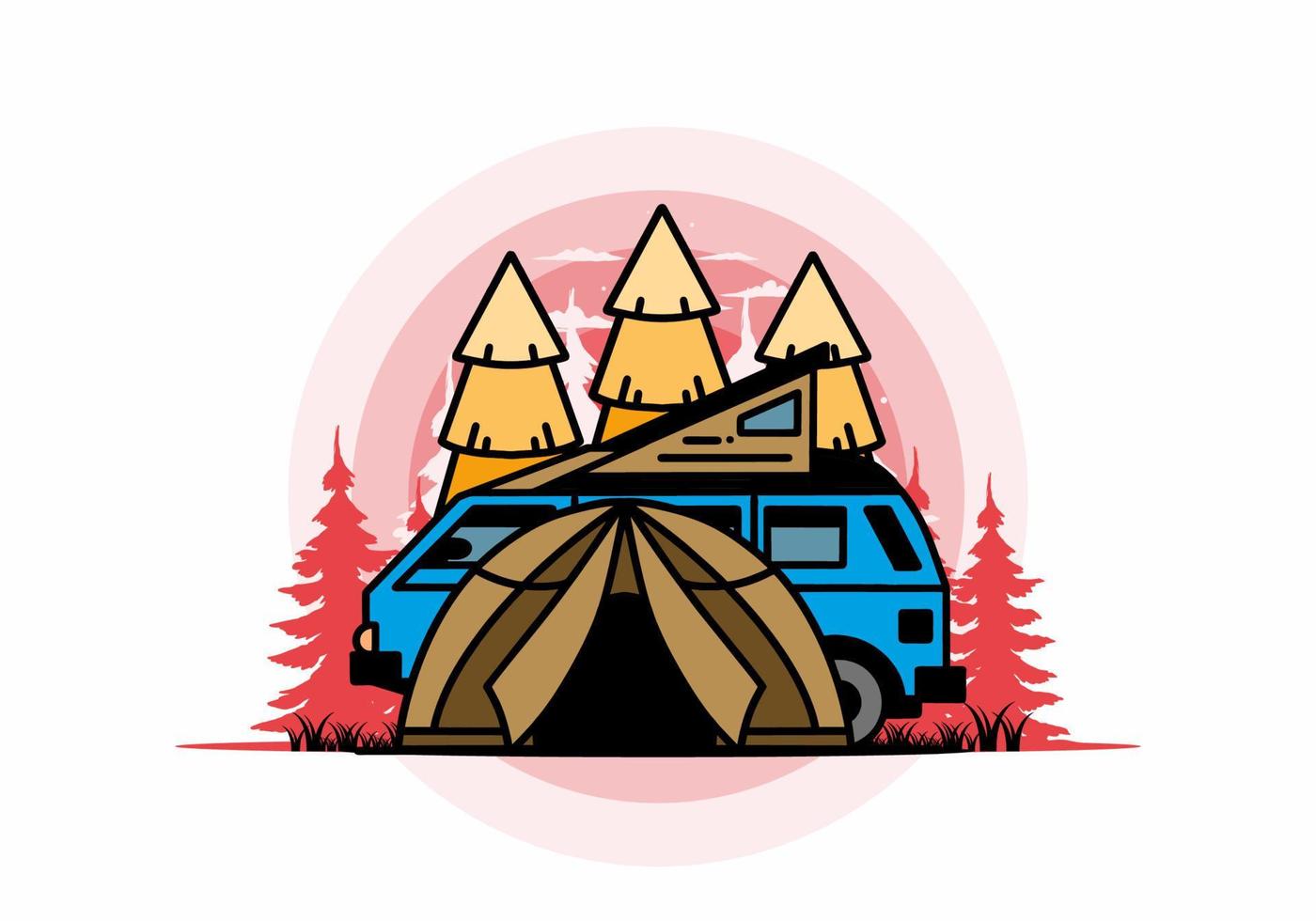 acampar com design de ilustração de tenda e carro vetor