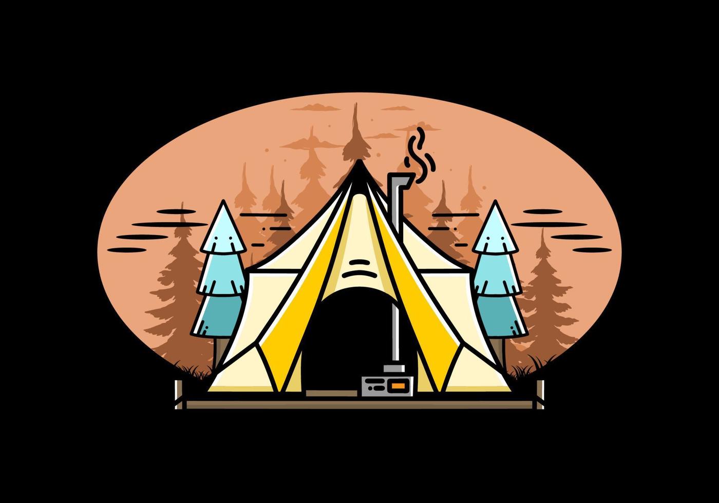 grande tenda de glamping com design de ilustração de aquecedor e chaminé vetor