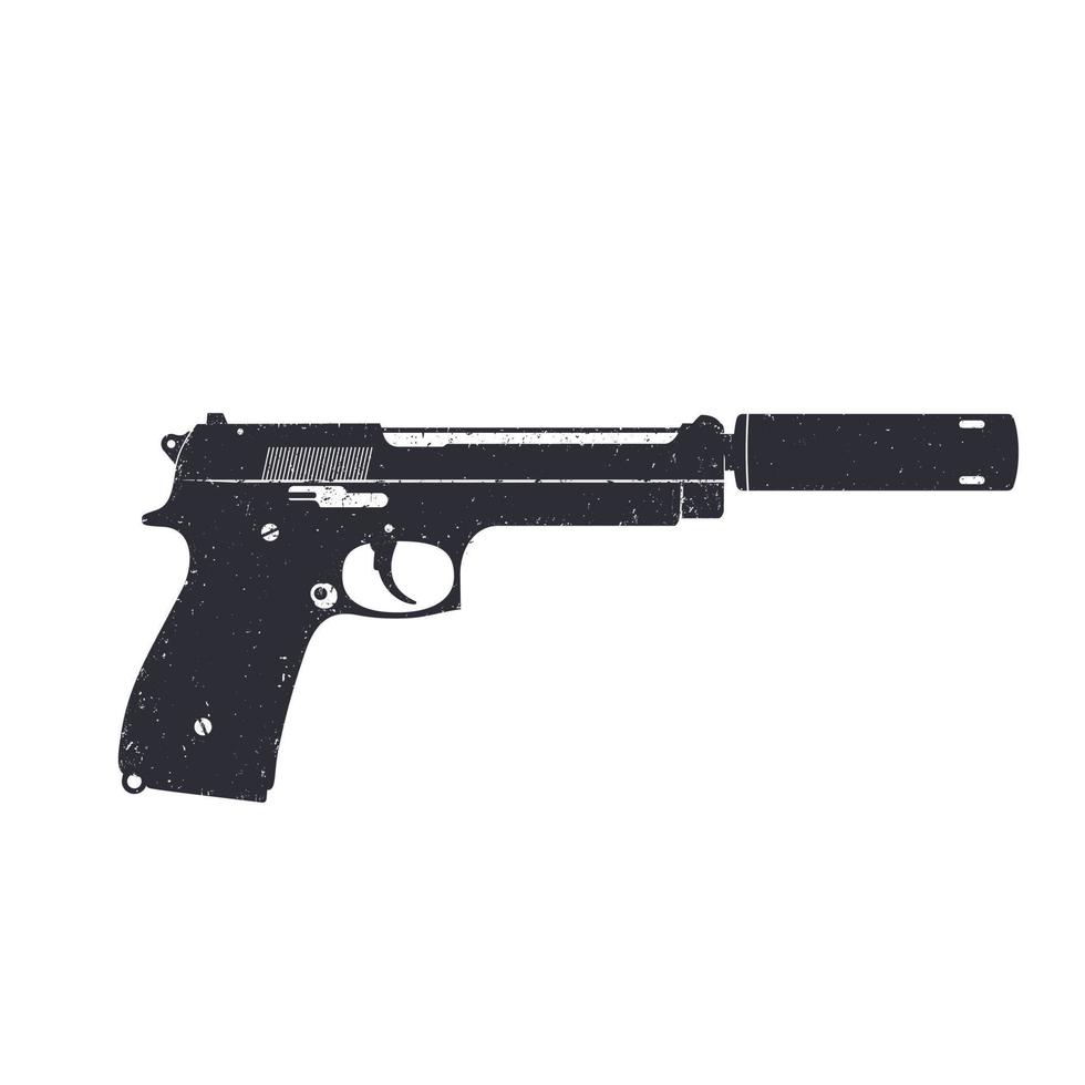 pistola moderna com silenciador, revólver isolado em branco, ilustração vetorial vetor