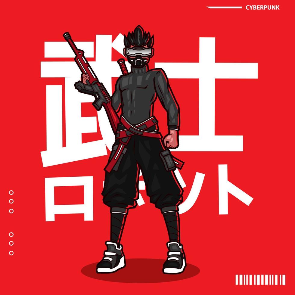 samurai cyberpunk personagem vector ficção ilustração design colorido. robô samurai de tradução
