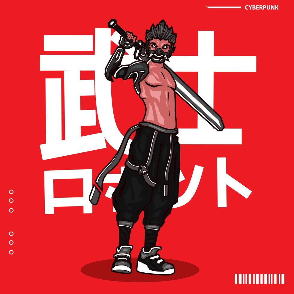 samurai cyberpunk personagem vector ficção ilustração design colorido. robô samurai de tradução
