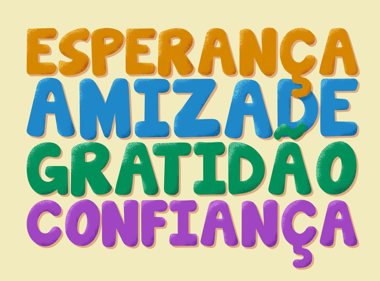 palavras coloridas de amizade em português brasileiro. tradução - esperança, amizade, gratidão, confiança. vetor