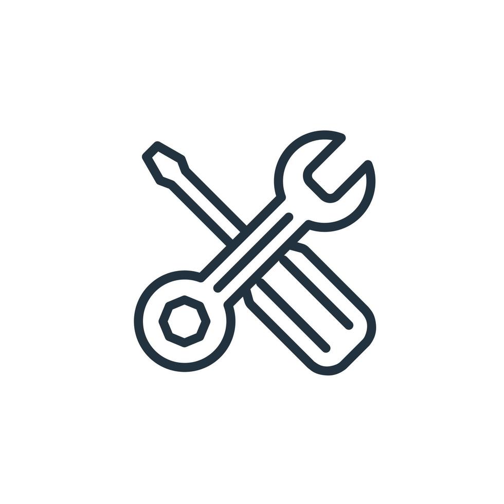 ícone de chave inglesa e chave de fenda isolado em um fundo branco. símbolo de manutenção para aplicativos web e móveis. vetor
