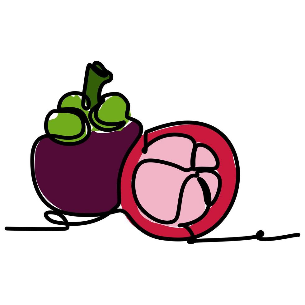 simples cor plana contínua um desenho de linha de uma fruta doce de mangostão. ilustração vetorial para o conceito de design de vida natural e saudável vetor