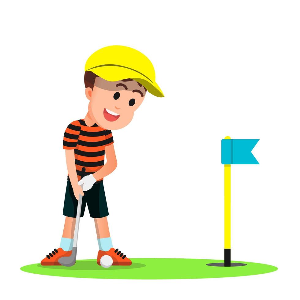 um garoto legal jogando golfe vetor