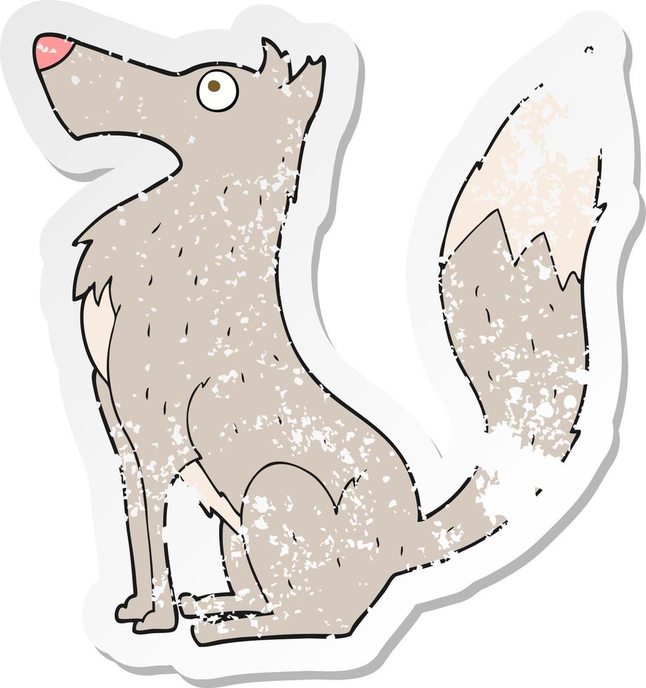 adesivo retrô angustiado de um lobo de desenho animado vetor