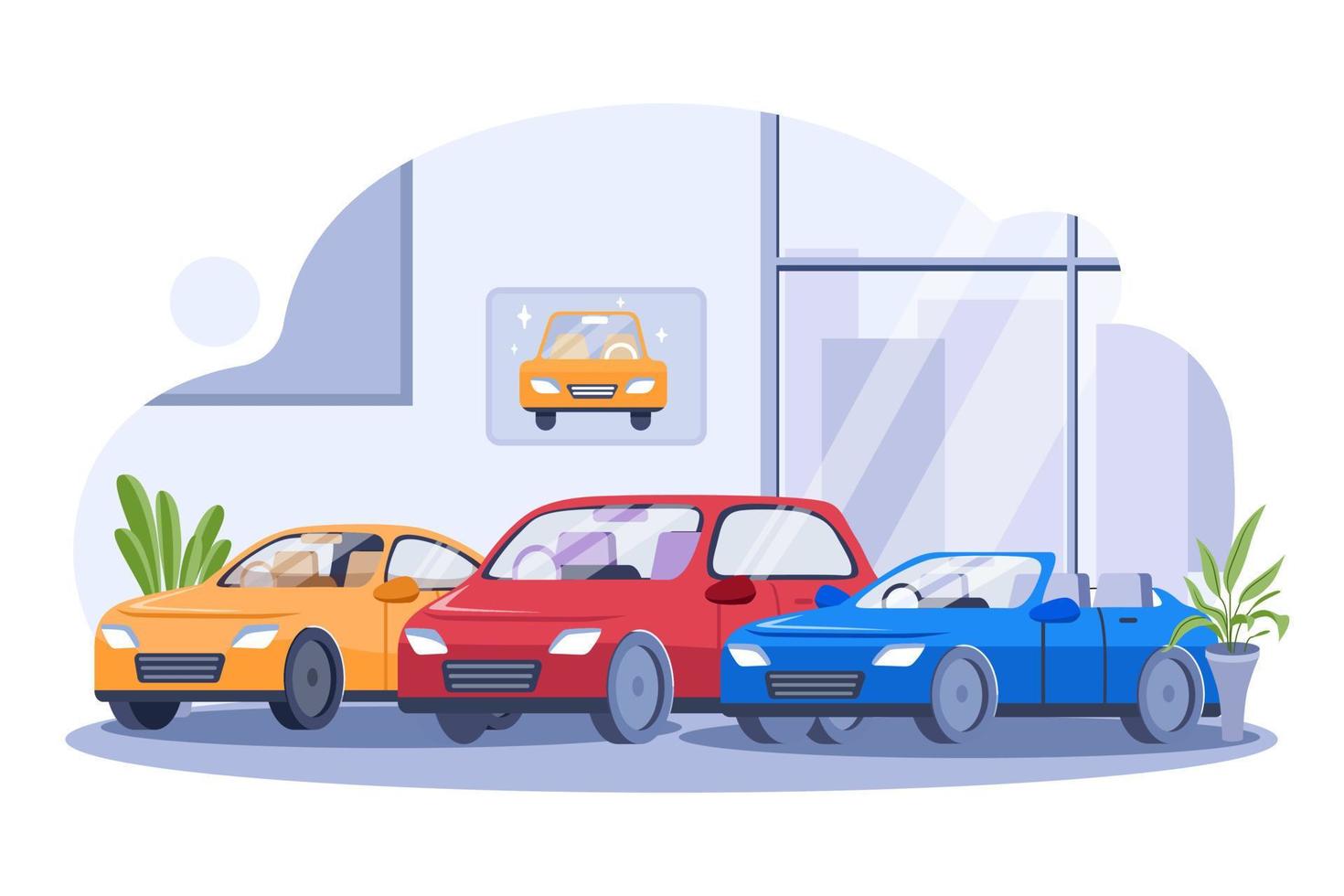 conceito de ilustração de exibição de showroom de carros em fundo branco vetor