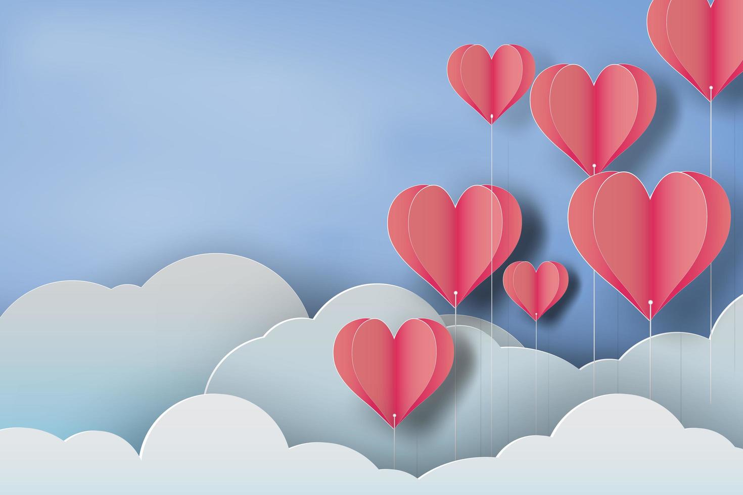 coração vermelho balão céu papel arte design vetor