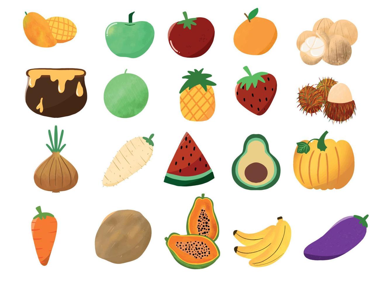 ilustração de frutas e legumes vetor