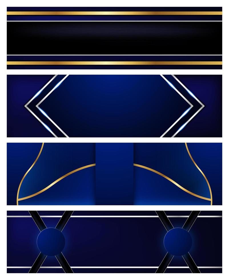 conjunto de banners de luxo azul e ouro vetor