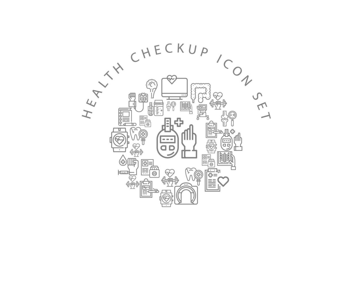 cenografia de ícones de check-up de saúde em fundo branco vetor