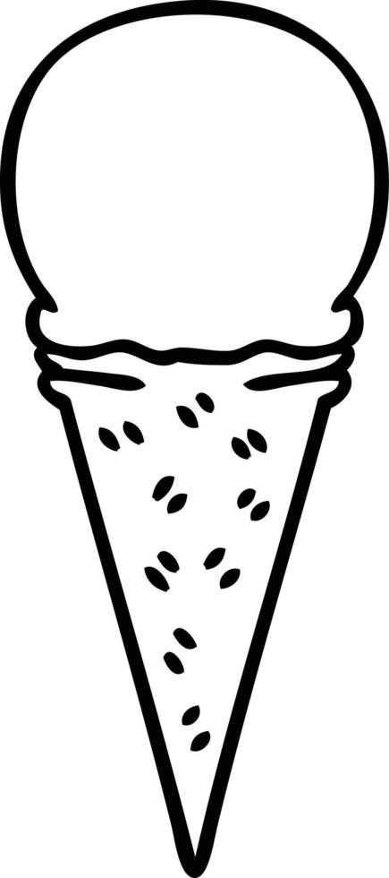 desenho de linha peculiar casquinha de sorvete de baunilha dos desenhos animados vetor