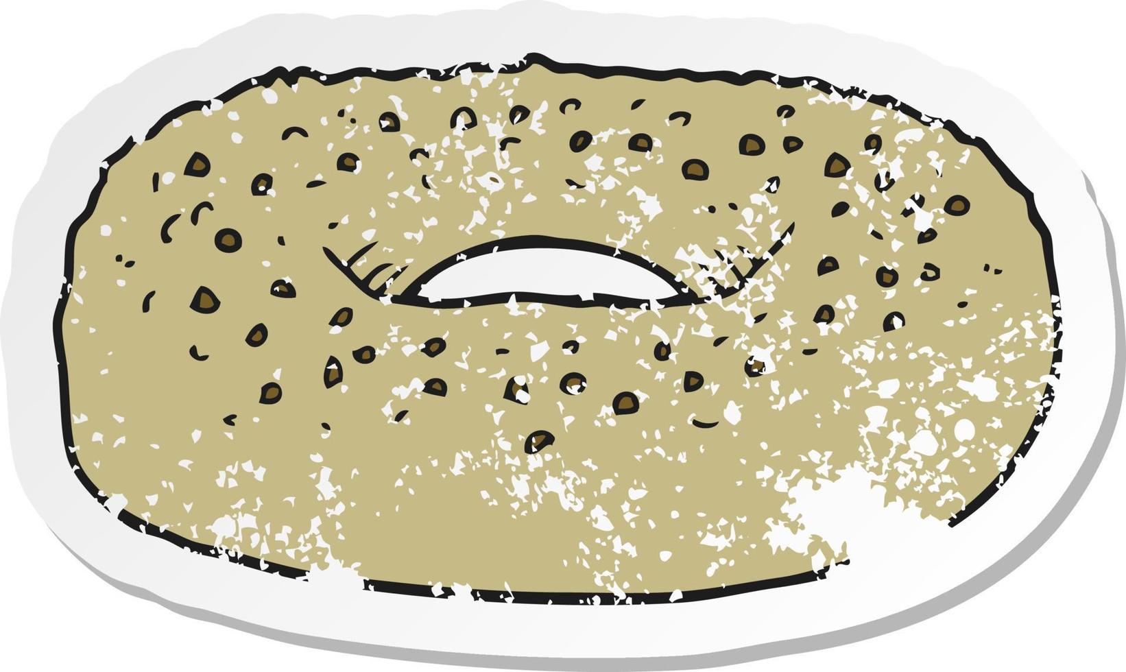 adesivo retrô angustiado de um bagel de desenho animado vetor