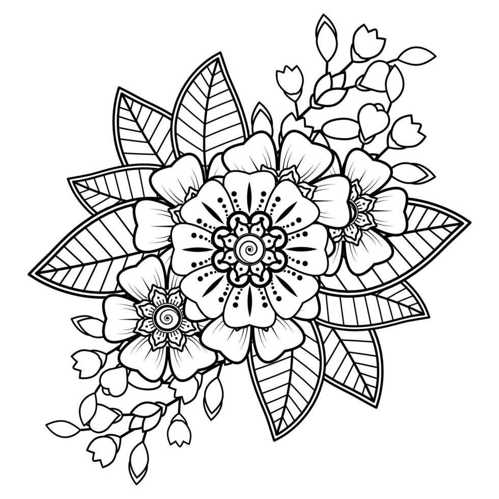 fundo floral com flor mehndi. ornamento decorativo em estilo étnico oriental. livro de colorir. vetor
