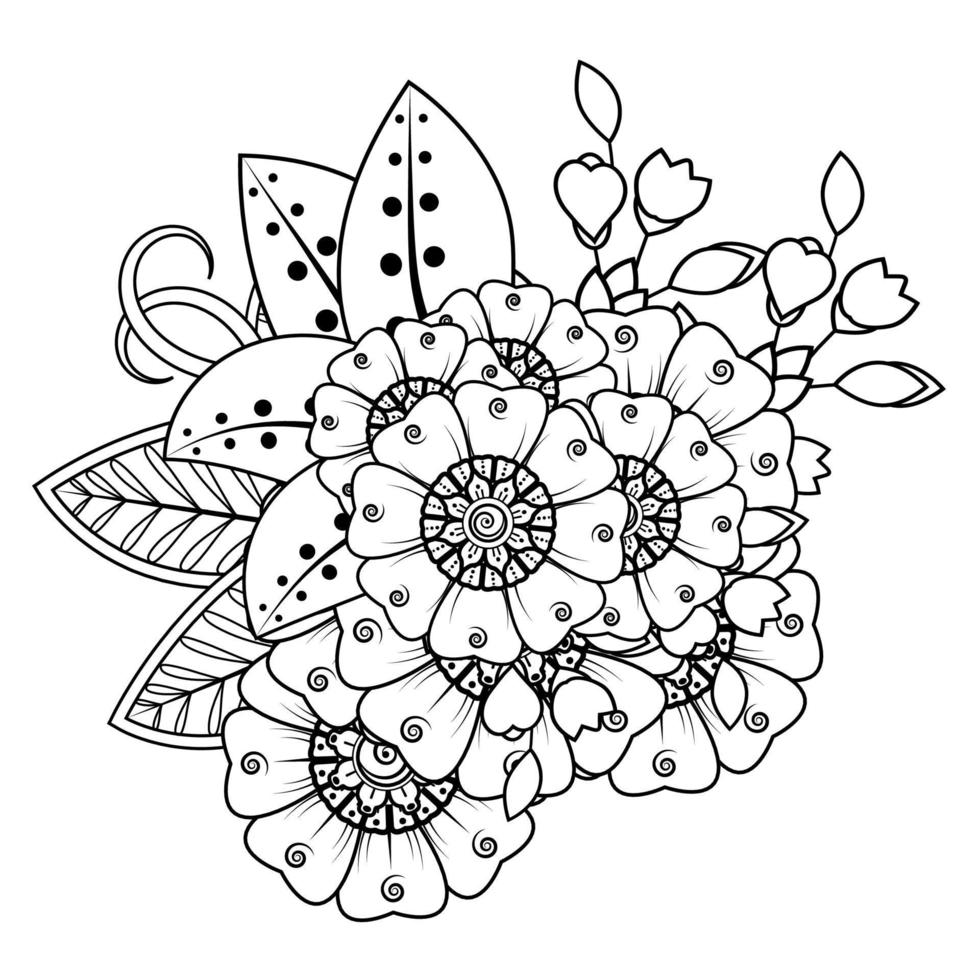 fundo floral com flor mehndi. ornamento decorativo em estilo étnico oriental. livro de colorir. vetor