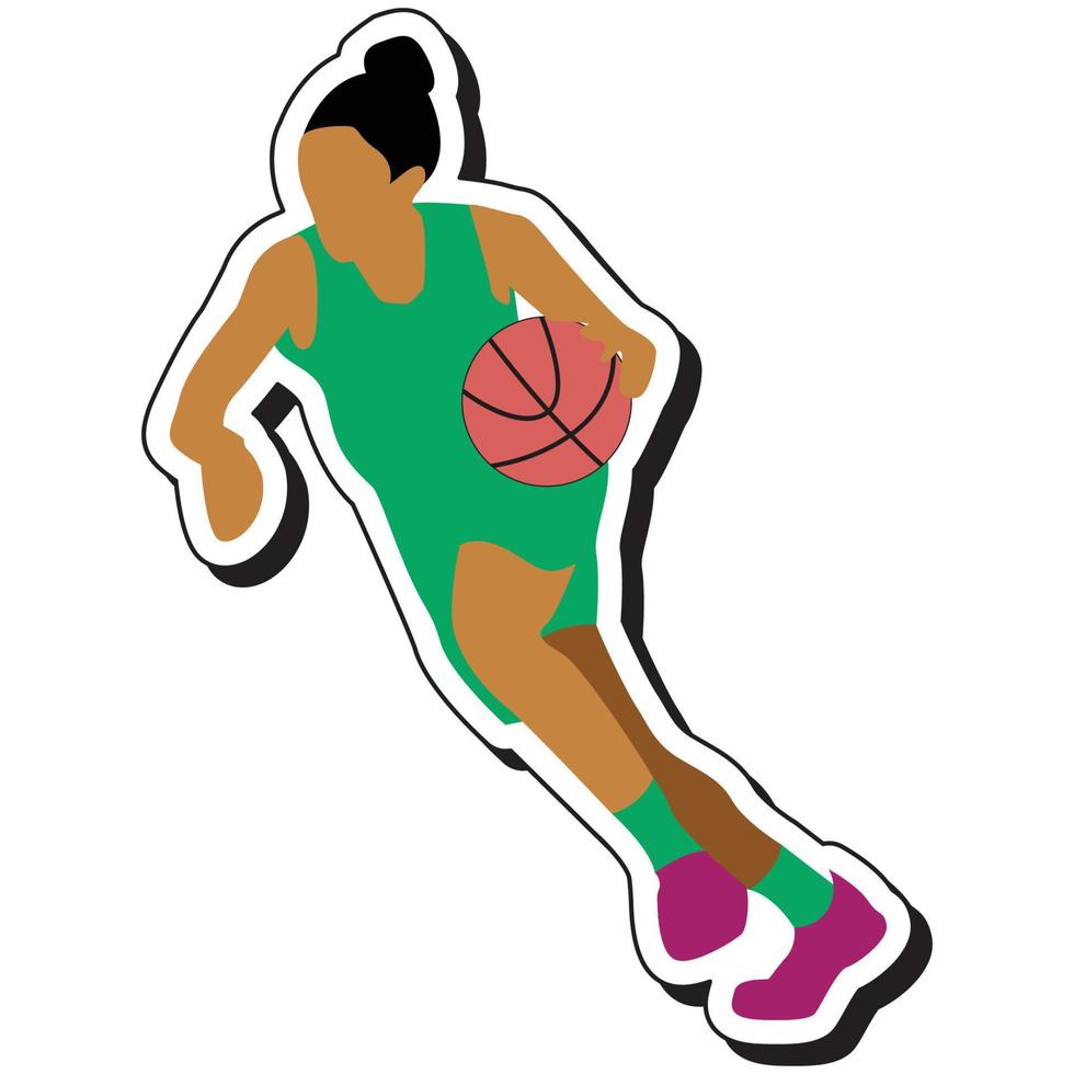 adesivo de ilustração, garota de basquete posando driblando vetor
