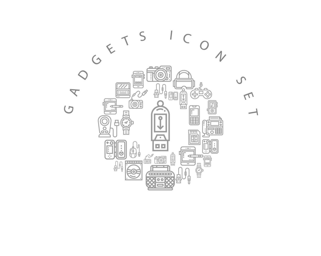 cenografia de ícones de gadgets em fundo branco vetor