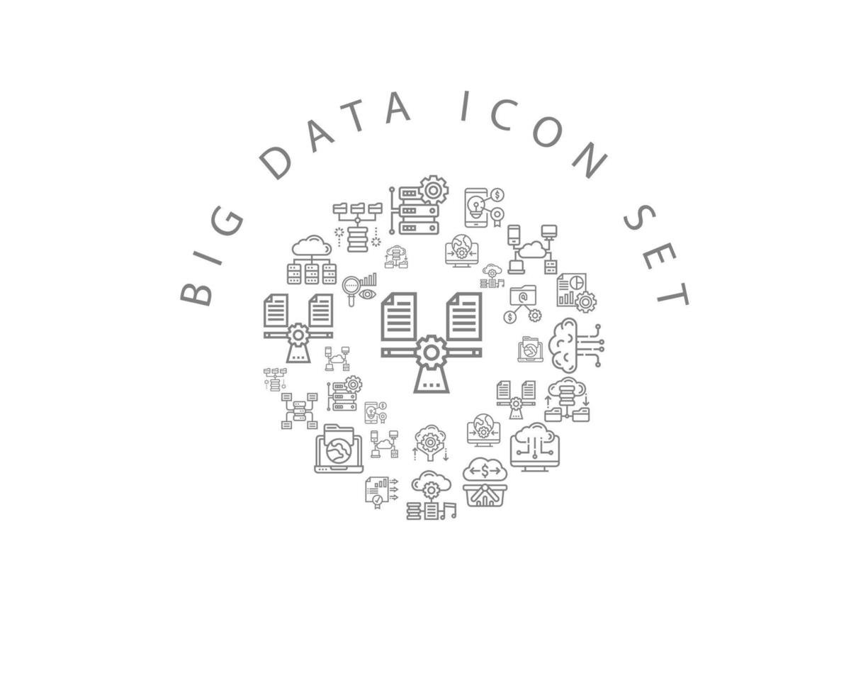 cenografia de ícones de big data em fundo branco vetor