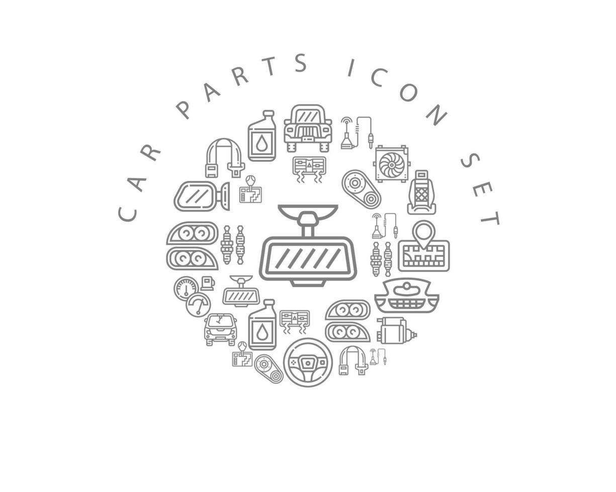 cenografia de ícones de peças de carro em fundo branco vetor