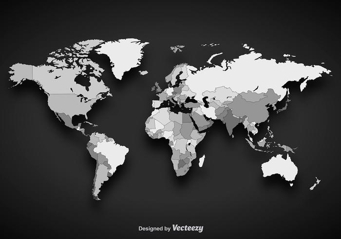 Mapa do mundo dos vetores de cinza