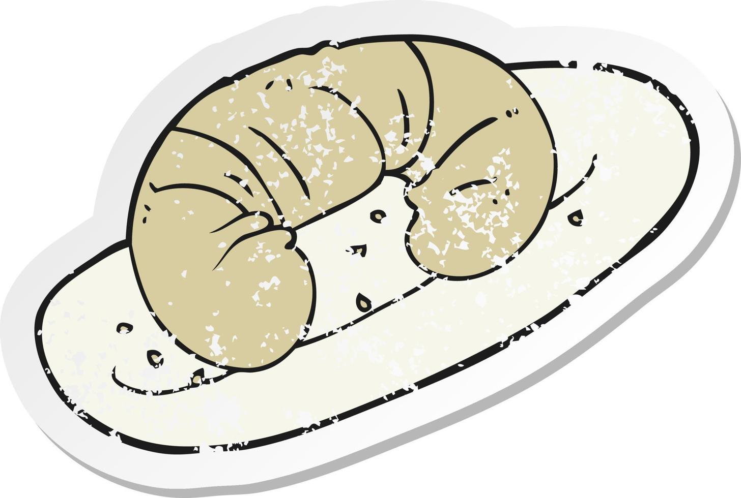 adesivo retrô angustiado de um croissant de desenho animado vetor