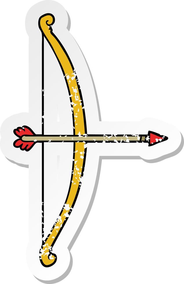 adesivo angustiado de um arco e flecha de desenho animado vetor