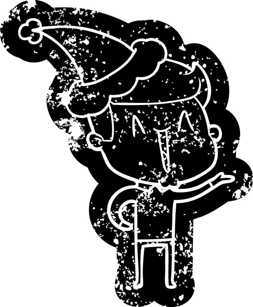 ícone angustiado dos desenhos animados de um homem animado usando chapéu de papai noel vetor