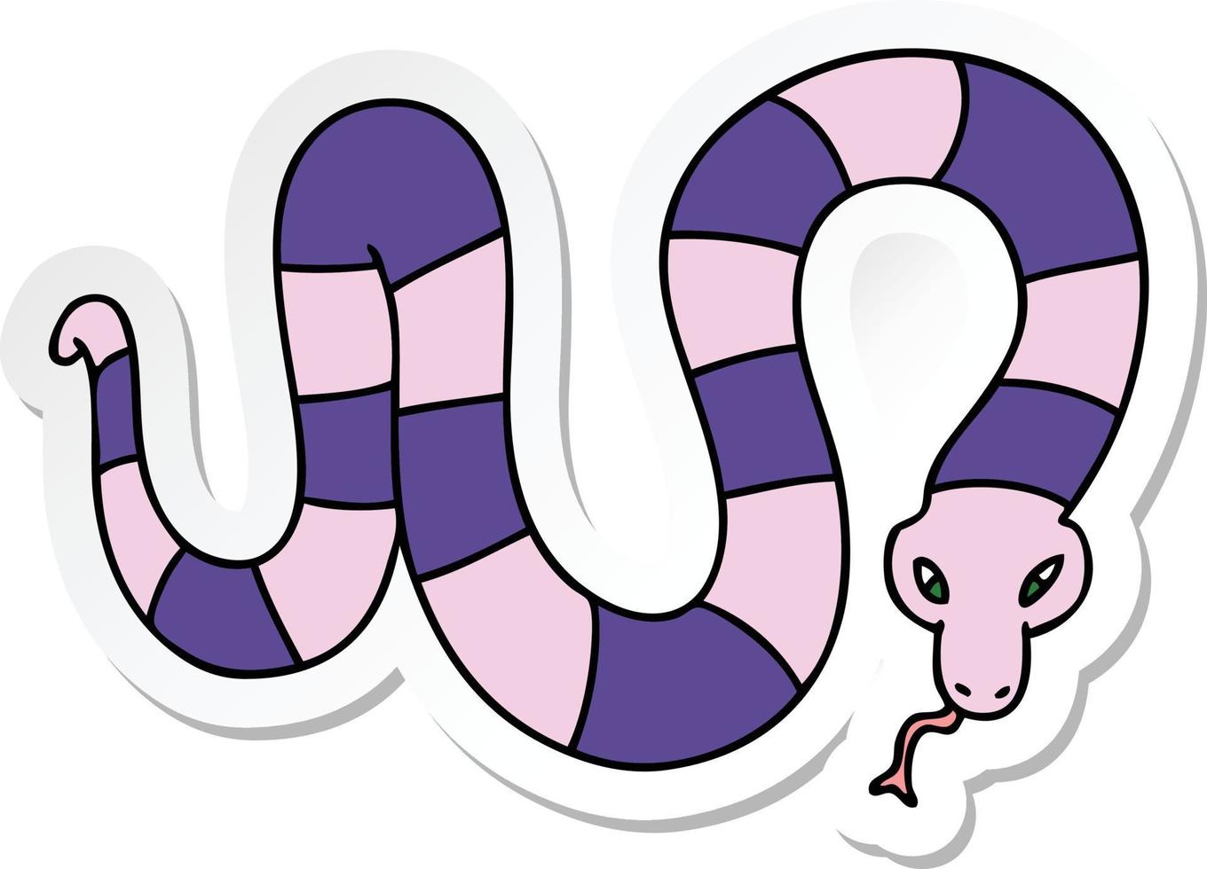 adesivo de uma cobra de desenho animado desenhada à mão peculiar vetor