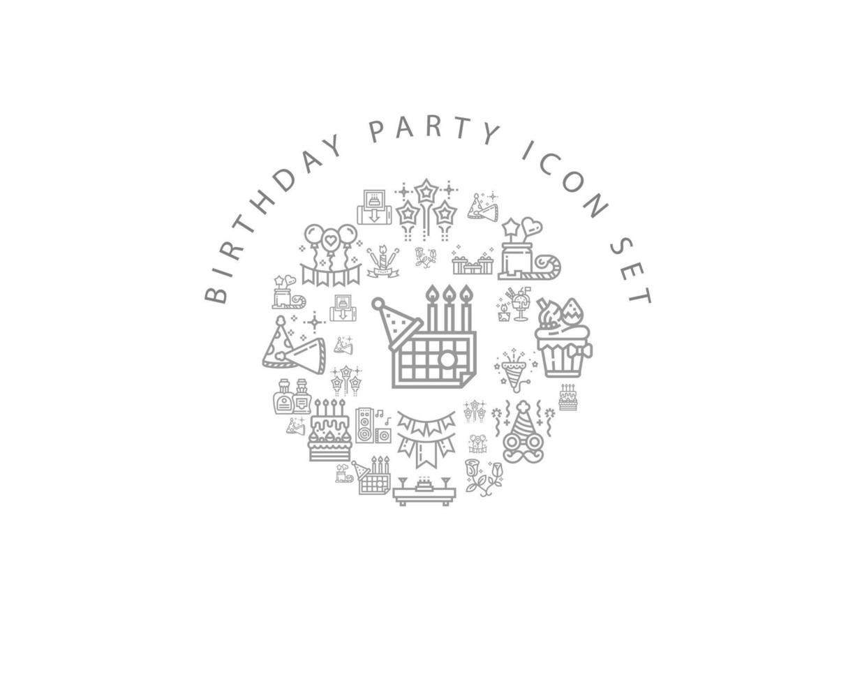 cenografia do ícone da festa de aniversário em fundo branco. vetor
